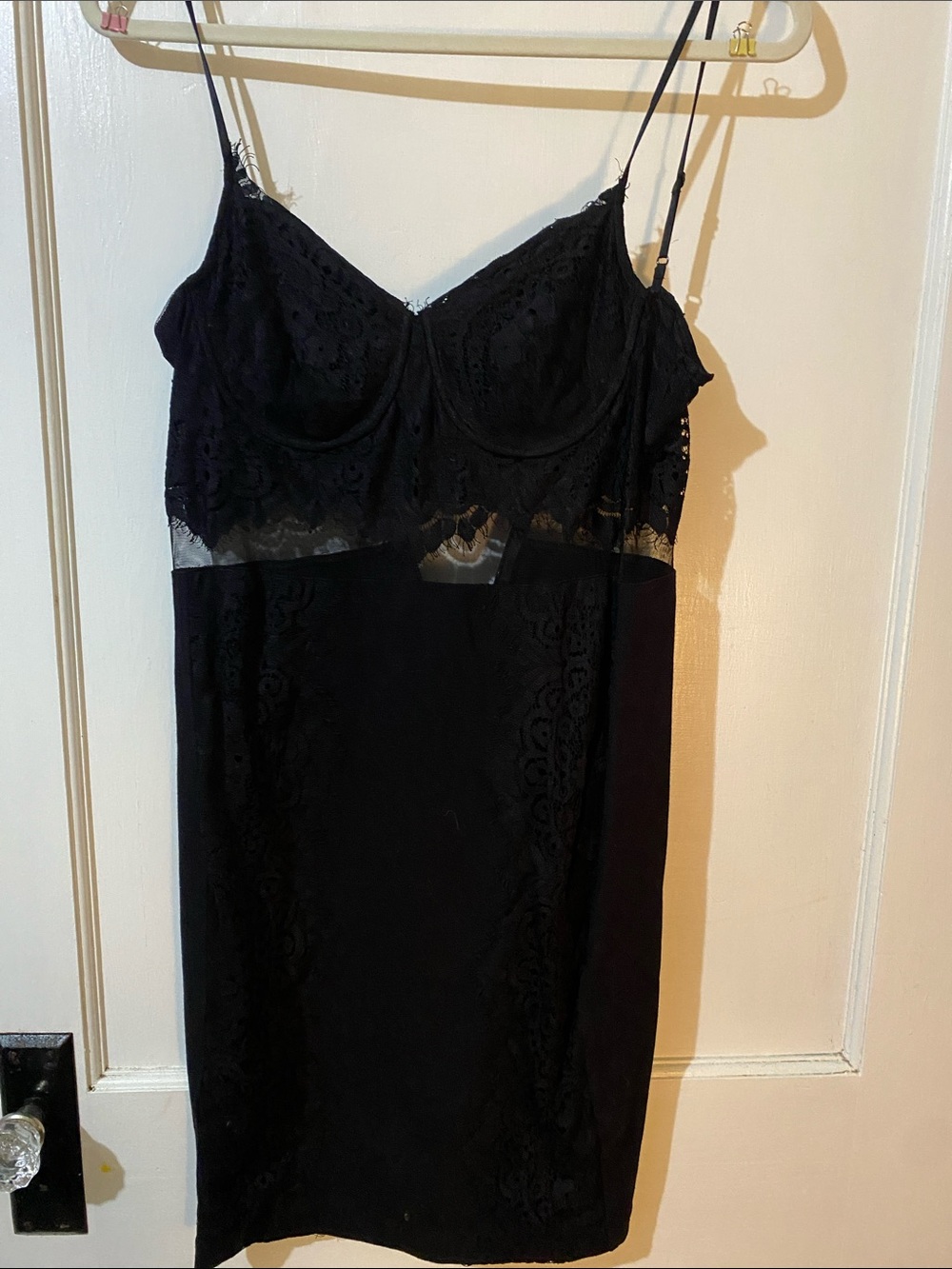 Express Black Lace Slip Chemise with Sheer Midriff Panel